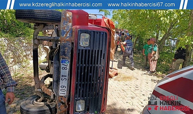 Frenleri boşalan kamyonet devrildi!
