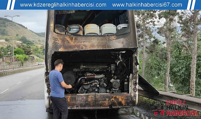 Yolcu otobüsü alev topuna döndü