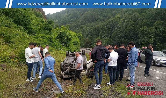 Zonguldak'ta otomobil taklalar atarak durabildi