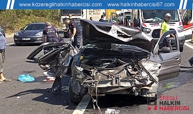 Karşı şeride geçen otomobilde 1'i çocuk 4 kişi yaralandı