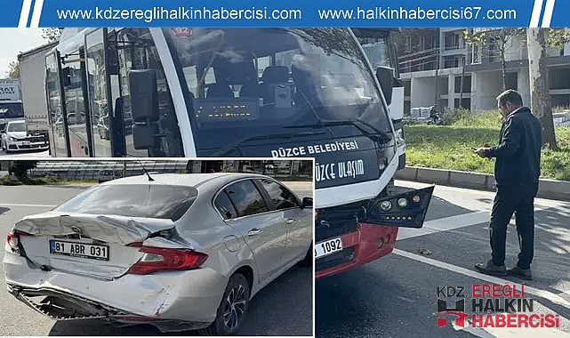 Halk otobüsü ile otomobil çarpıştı!